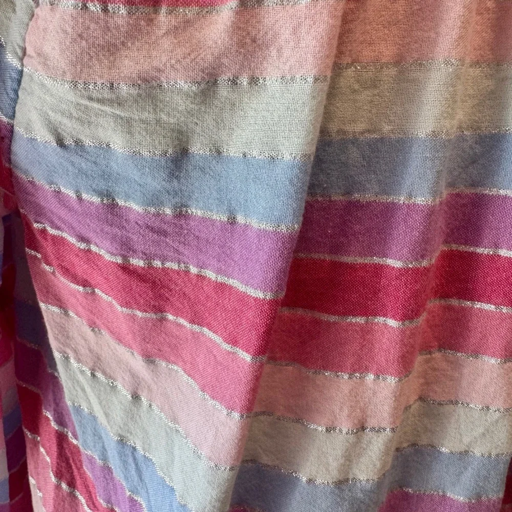J. Crew Multi color Striped Pheasant Tassel Metallic Long Sleeve Blouse | XS